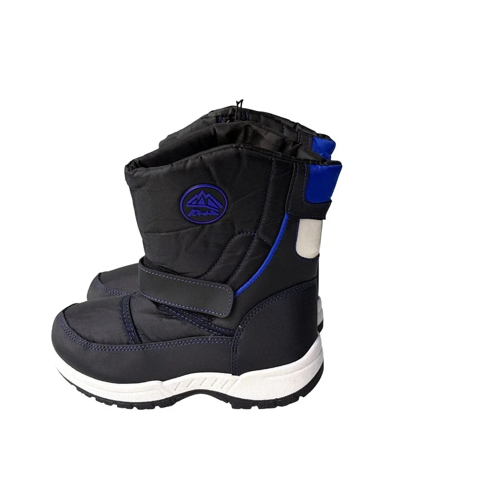 KomforMe Kids Black Blue Nylon Fleece Lined Winter Snow Boots New Size 1